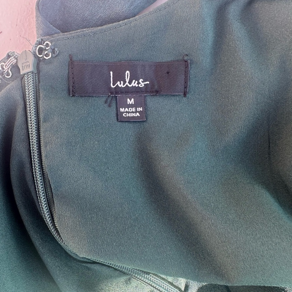 Lulus Wrapped Up In Love Dark Green Satin Faux Wrap Midi Dress M - Picture 4 of 10